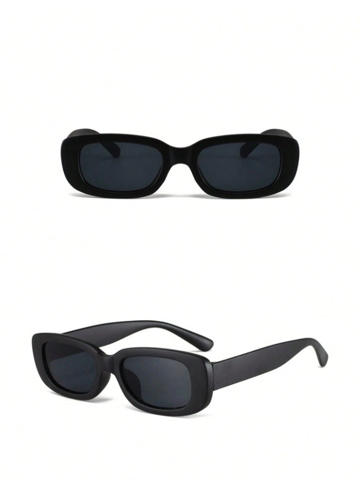 Shein Black Women's Retro Square Frame Sunglasses - Chic Fashion Eyewear for Driving, Travel & Beach (No Cover Included) - Image 1